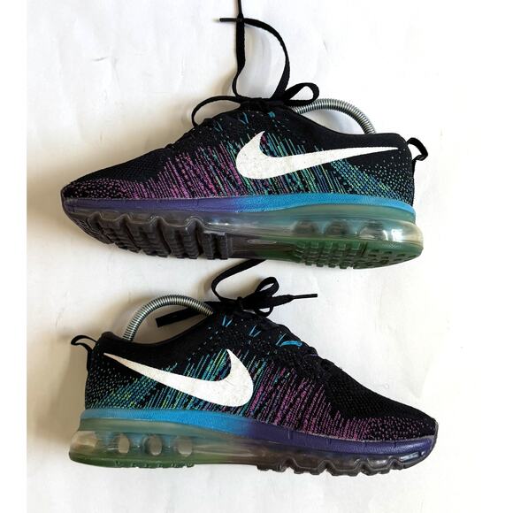 Nike Flyknit Air Max Running Walking Casual Sneaker Black Blue Purple Size 8.5 - Picture 5 of 8